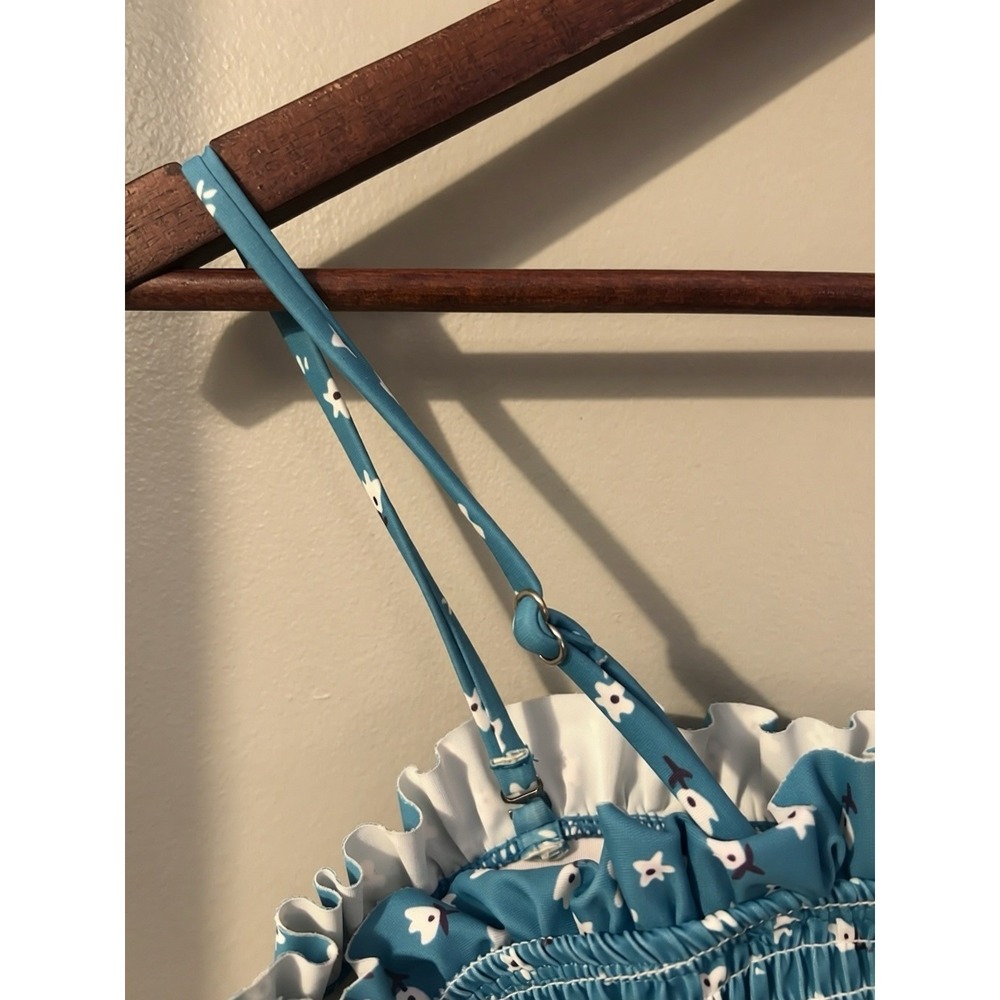 Teal Smocked Crop Cottagecore Summer‎ Fit Fairycore Spaghetti Straps Large - Picture 16 of 16
